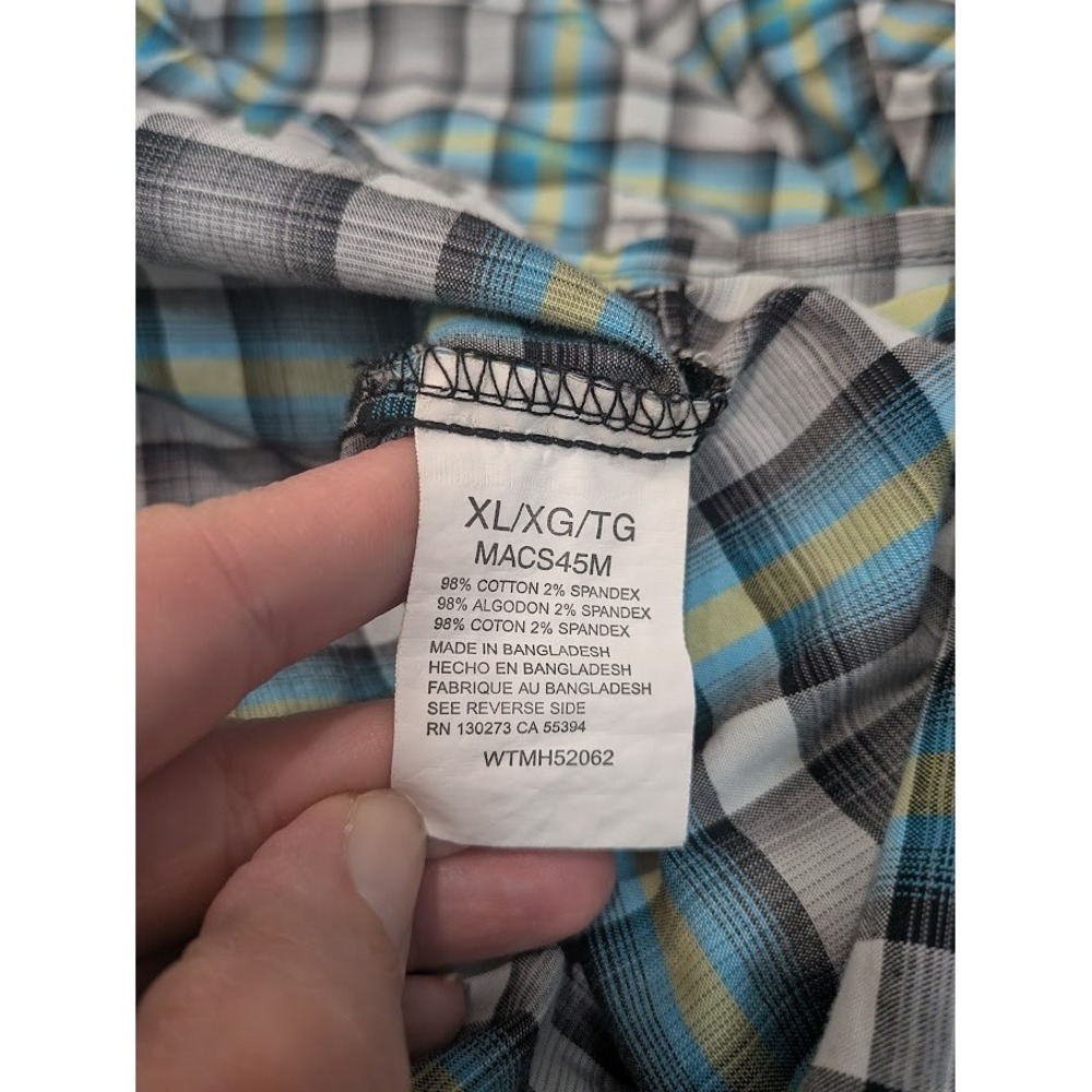 Wrangler Blue Gray Plaid Men's XL "W" Pocket Short Sleeve Button-Up Cotton Shirt - Picture 5 of 6